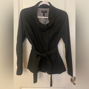 H&M All Weather Jacket Size 4 Black Belted Button Front Cotton/Poly Lined